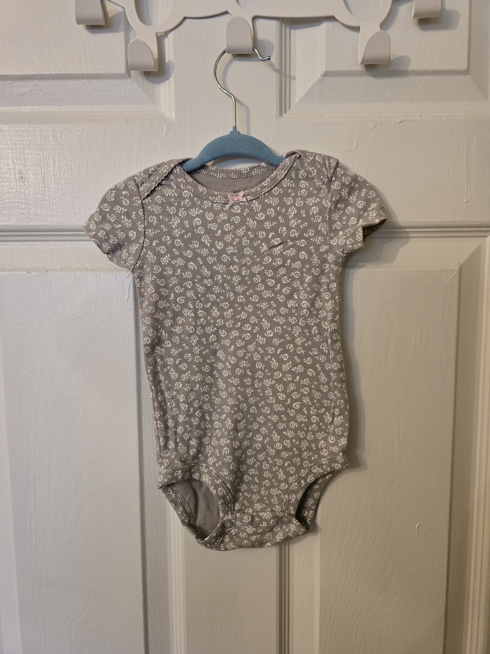 Carter's Gray Floral Short Sleeve Baby Onesie